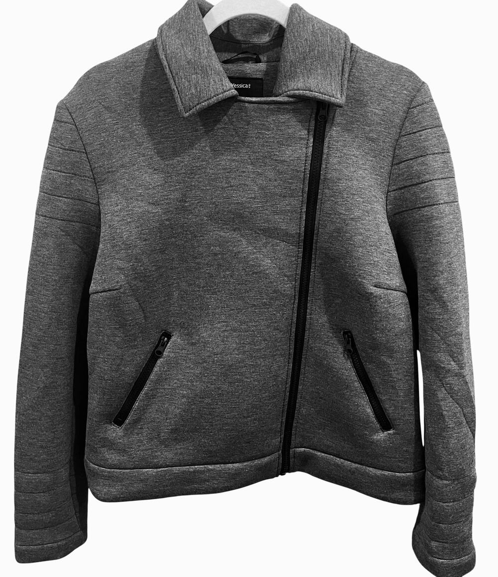 C & A YESSICA LONG SLEEVE FRONT ZIP FLEECE JACKET, WOMEN, L, Grey, BLACK ZIPPERS